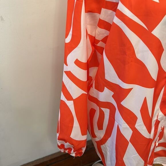 Prettywear orange white long sleeve button front henley collar blouse Size M New - Picture 5 of 9